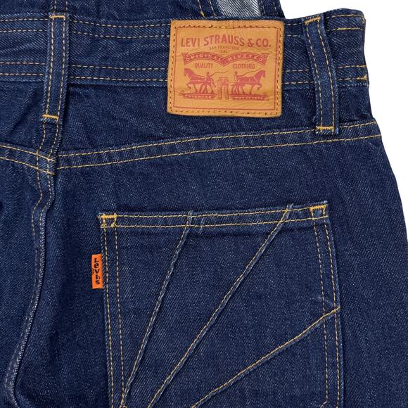 LEVI'S  Orange Tab Overalls Jumpsuit Sz 25 Blue Raw Fringe Hem - Picture 14 of 15